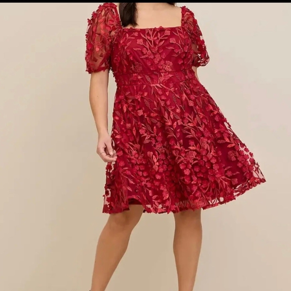 Torrid Red A-Line Square Neck Mini Dress